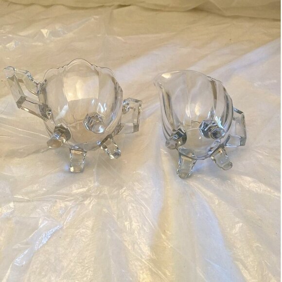 Indiana Glass Sugar Bowl and Creamer Pitcher Set Colonial Notched Clear 4 Footed - Picture 3 of 11